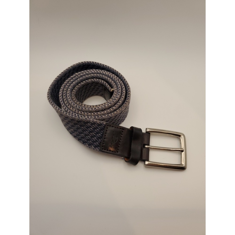 Tommy Bahama Swordfish Blue Woven Belt 34 Genuine Leather Accents Trim Mens